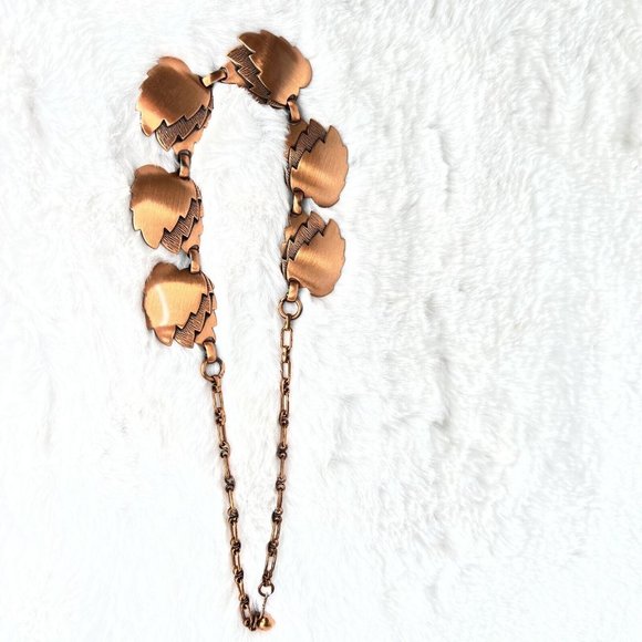 Vintage Necklace Leaf Bronze Copper Tone Jewelry W/ Earrings - Picture 9 of 14